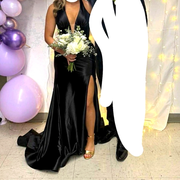 Sherri Hill Black Satin Prom Dress